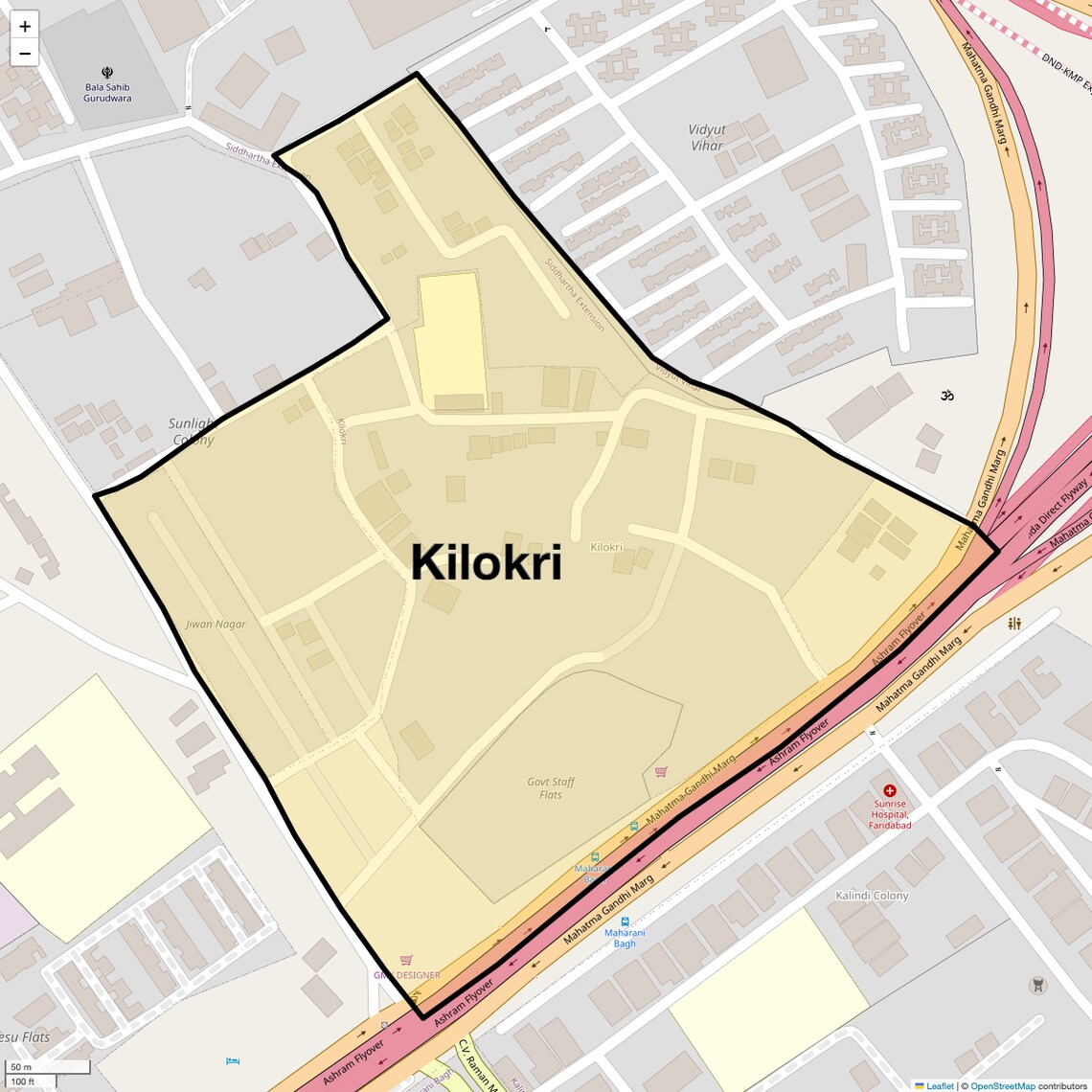 Location Map of Kilokri, Delhi