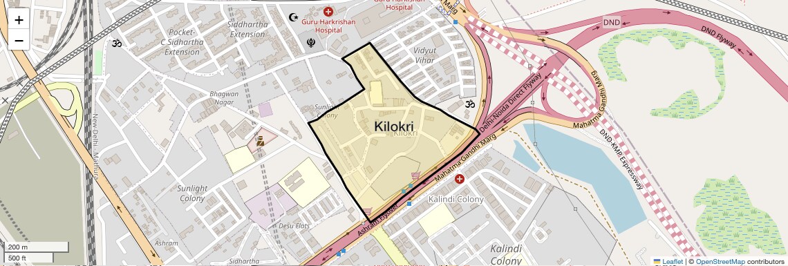 Location Map of Kilokri, Delhi