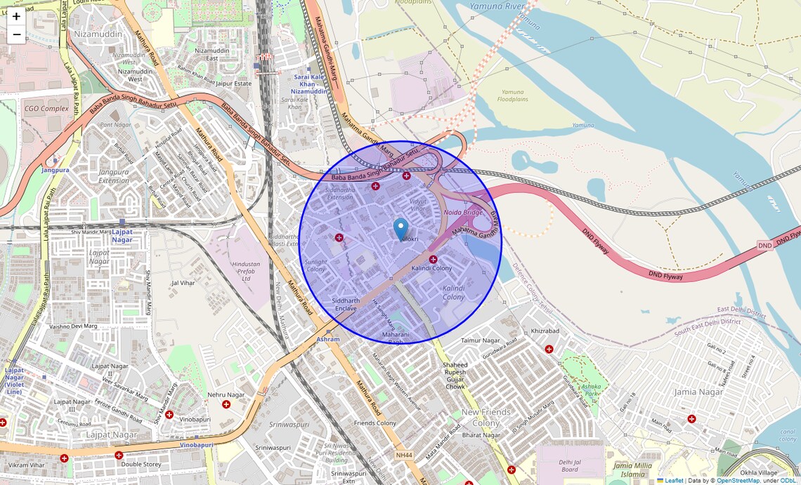 Location Map of Kilokri, Delhi