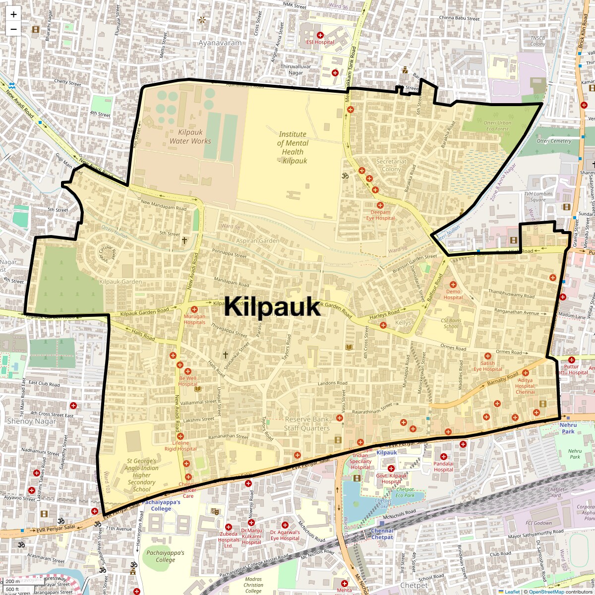 Location Map of Kilpauk, Chennai