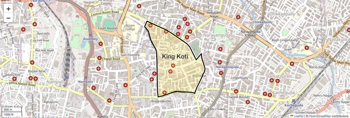 Location Map of King Koti, Hyderabad