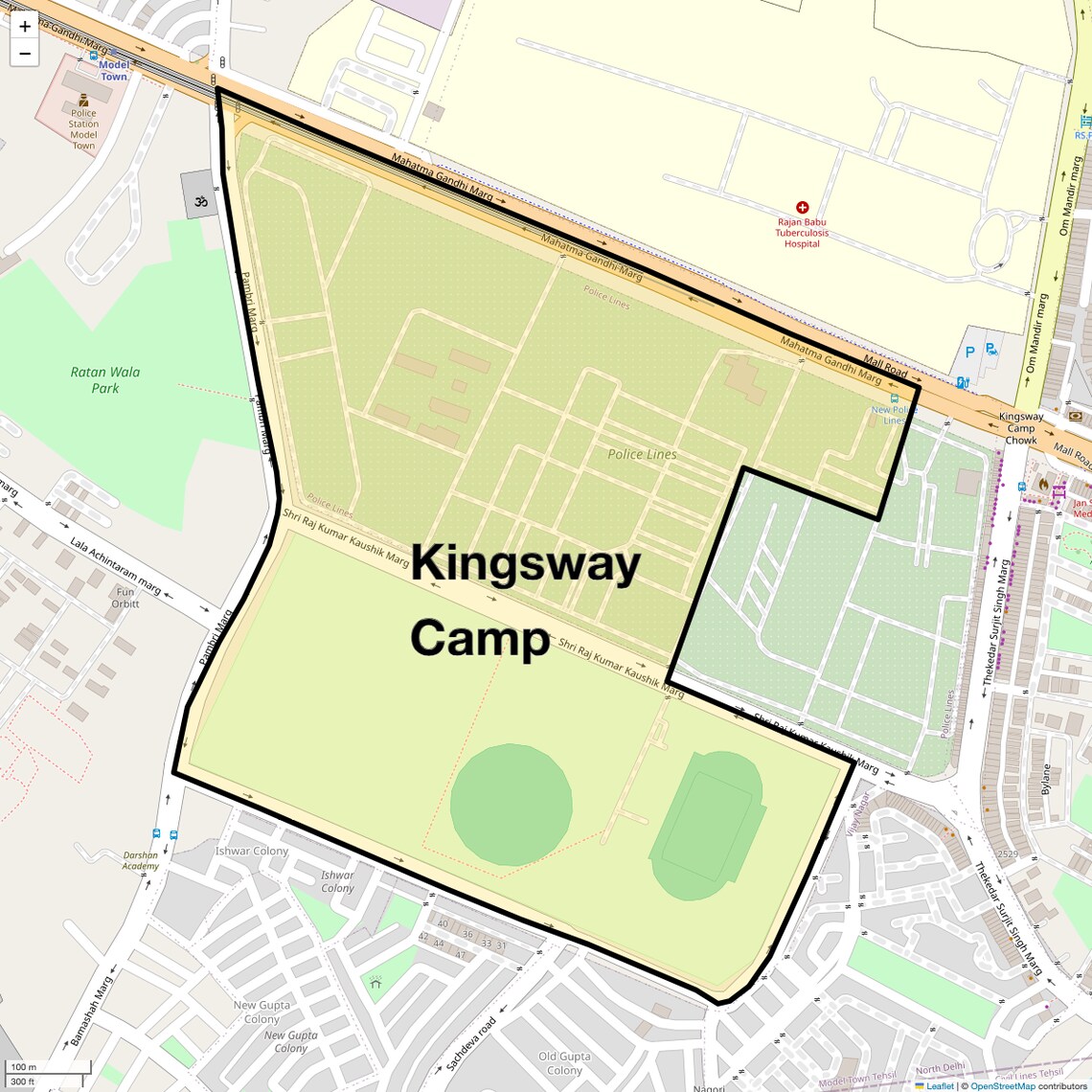Location Map of Kingsway Camp, Delhi