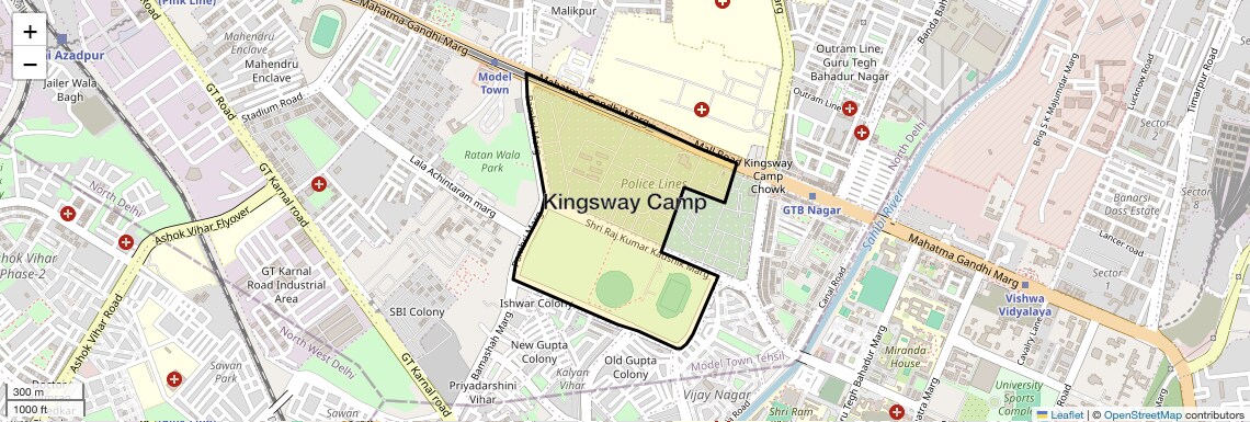 Location Map of Kingsway Camp, Delhi