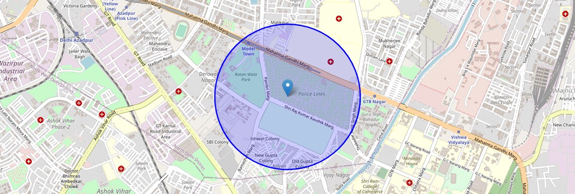 Location Map of Kingsway Camp, Delhi