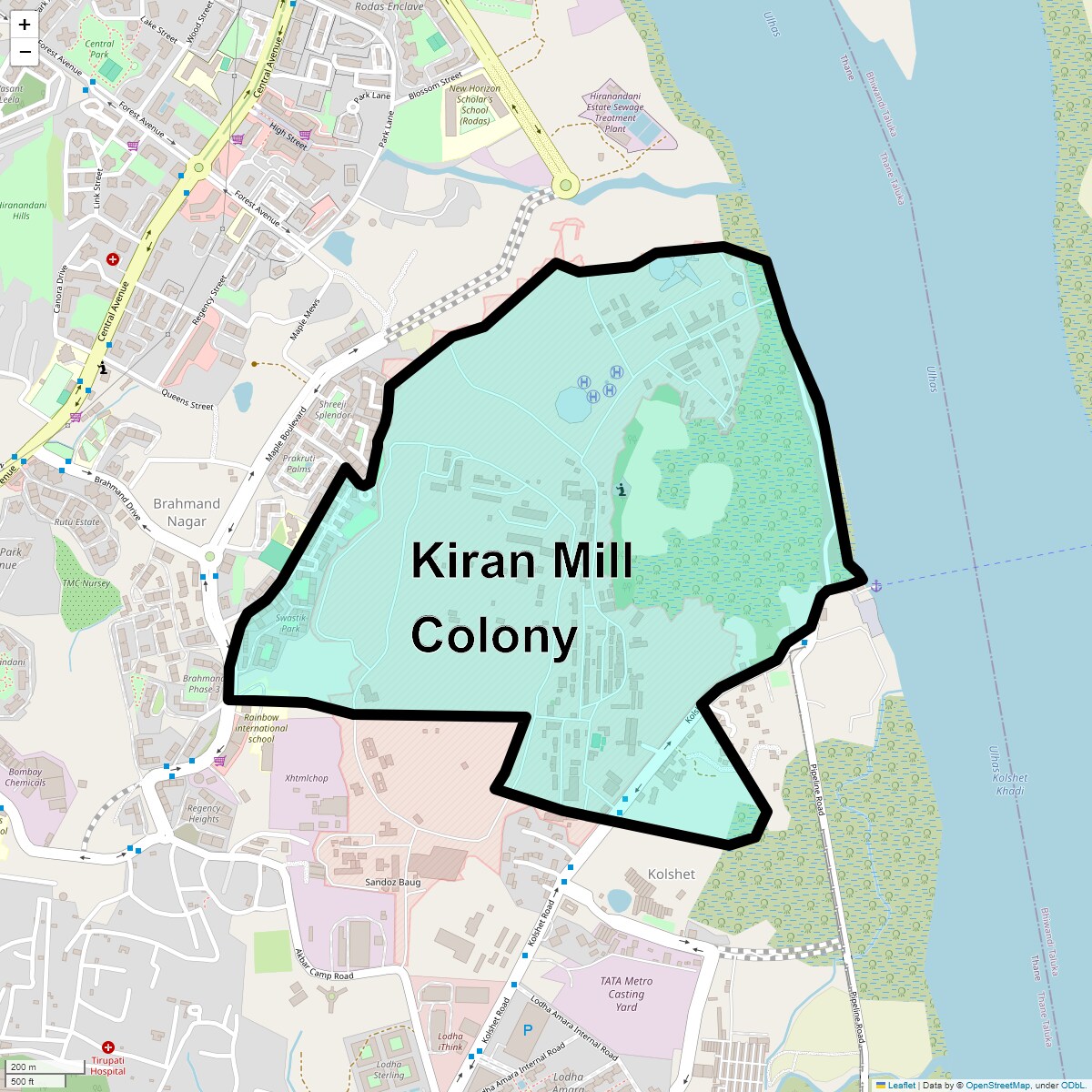 Location Map of Kiran Mill Colony, Thane