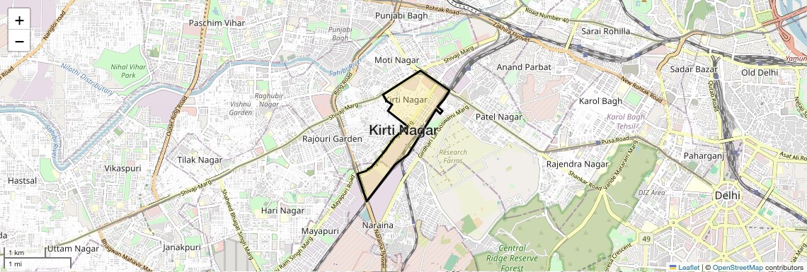Location Map of Kirti Nagar, Delhi