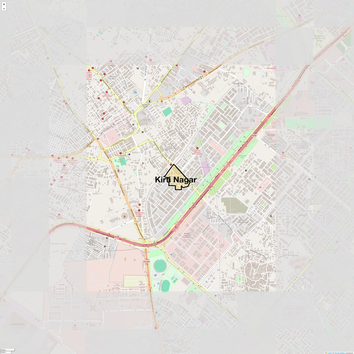 Location Map of Kirti Nagar, Gurgaon