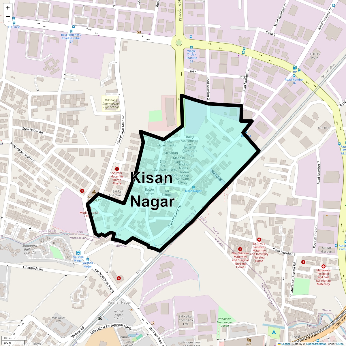 Location Map of Kisan Nagar, Thane