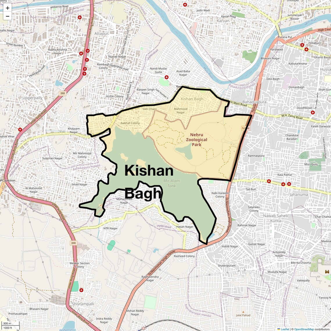 Location Map of Kishan Bagh, Hyderabad