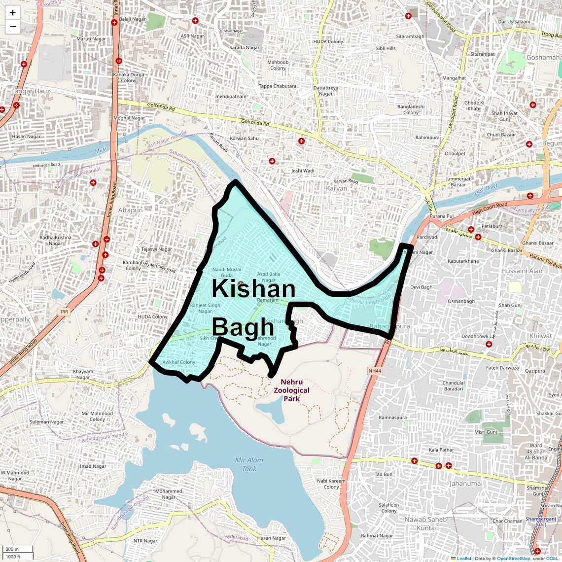 Location Map of Kishan Bagh, Hyderabad