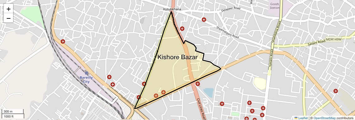 Location Map of Kishore Bazar, Bareilly