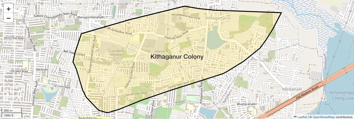 Location Map of Kithaganur Colony, Bangalore
