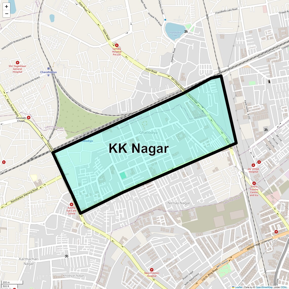 Location Map of Kk Nagar, Ahmedabad