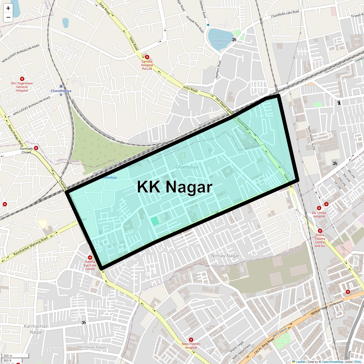 Location Map of KK Nagar, Ahmedabad