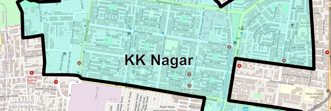 Location Map of KK Nagar, Chennai