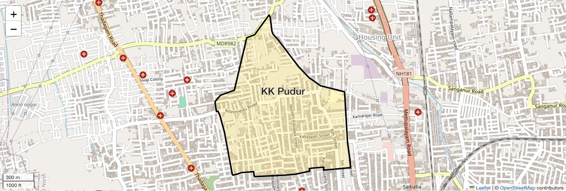 Location Map of KK Pudur, Coimbatore