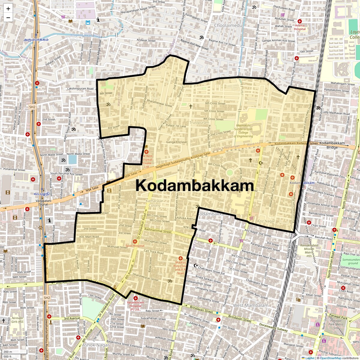 Location Map of Kodambakkam, Chennai