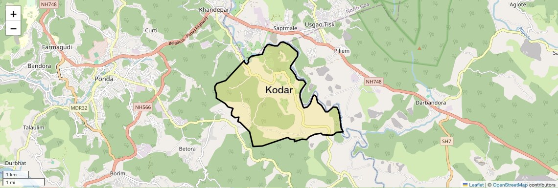 Location Map of Kodar, Goa