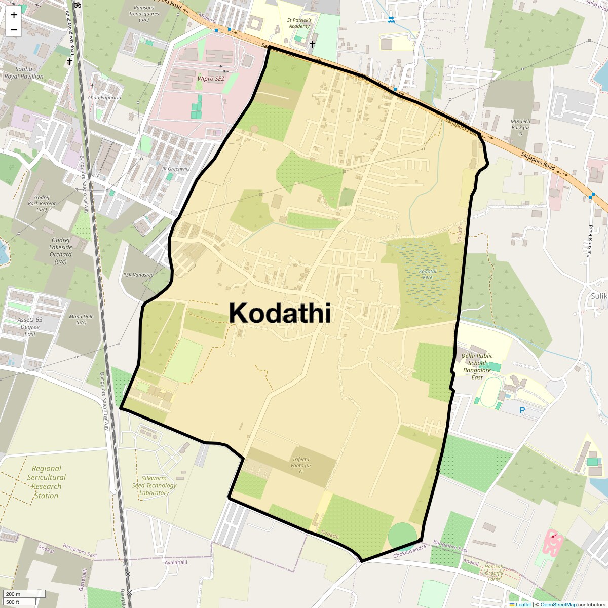 Location Map of Kodathi, Bangalore