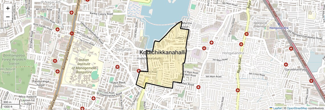 Location Map of Kodichikkanahalli, Bangalore