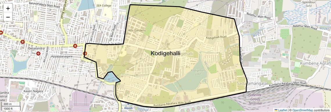 Location Map of Kodigehalli, Bangalore