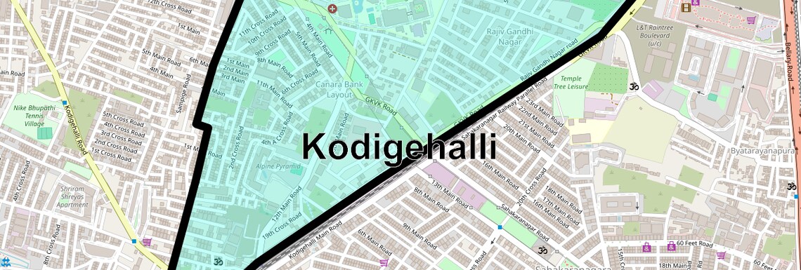 Location Map of Kodigehalli, Bangalore