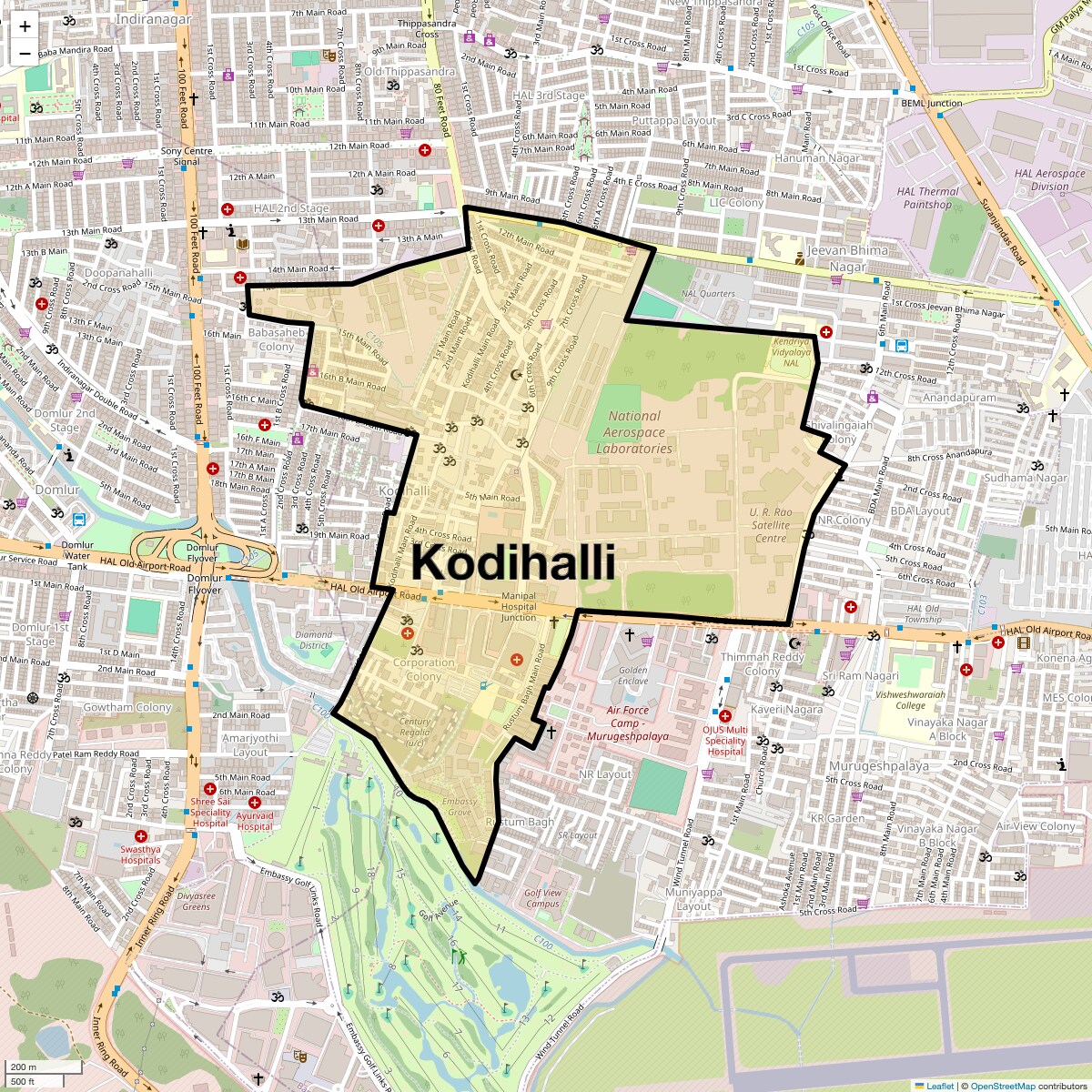 Location Map of Kodihalli, Bangalore