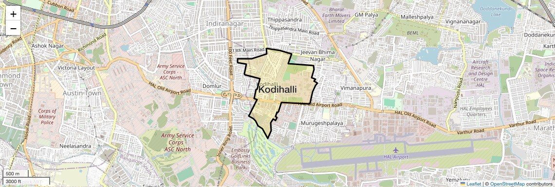 Location Map of Kodihalli, Bangalore