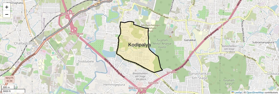 Location Map of Kodipalya, Bangalore