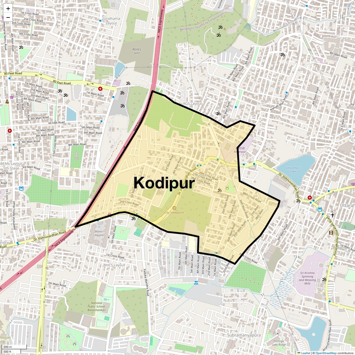 Location Map of Kodipur, Bangalore