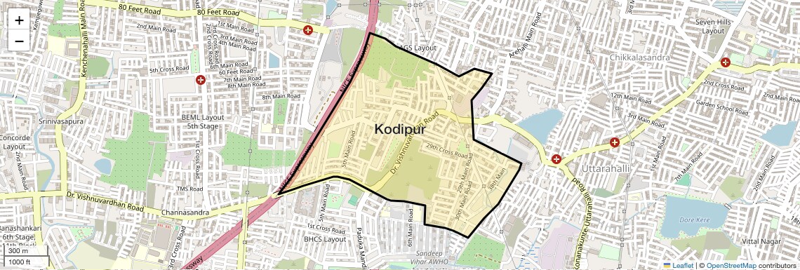 Location Map of Kodipur, Bangalore