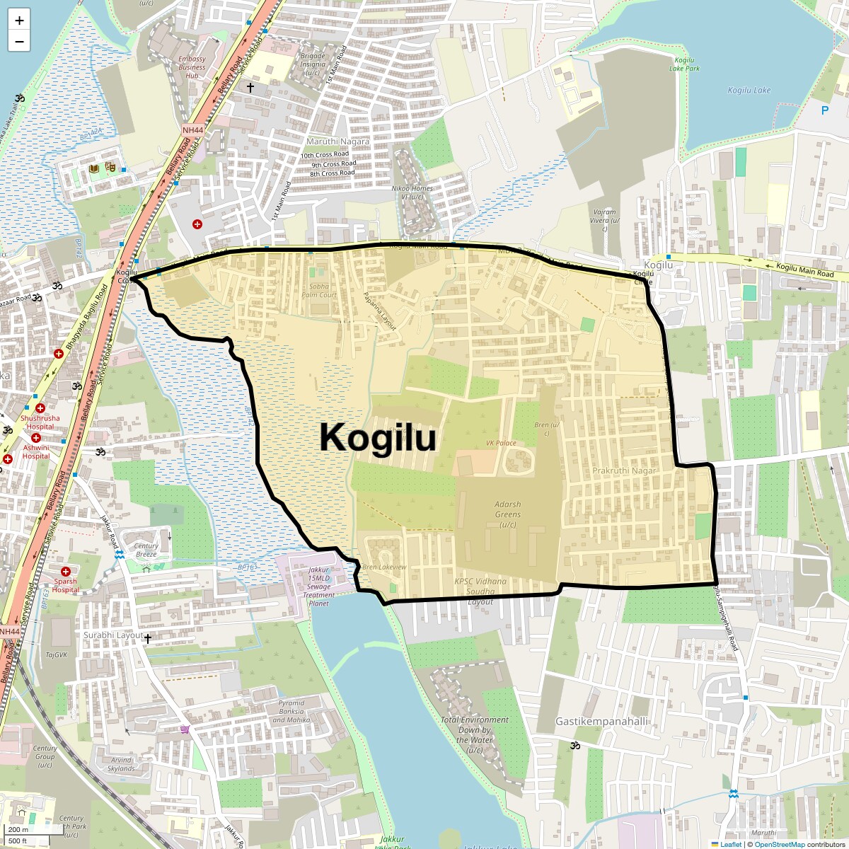 Location Map of Kogilu, Bangalore