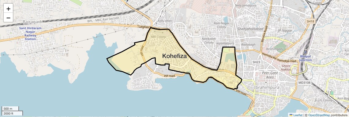 Location Map of Kohefiza, Bhopal