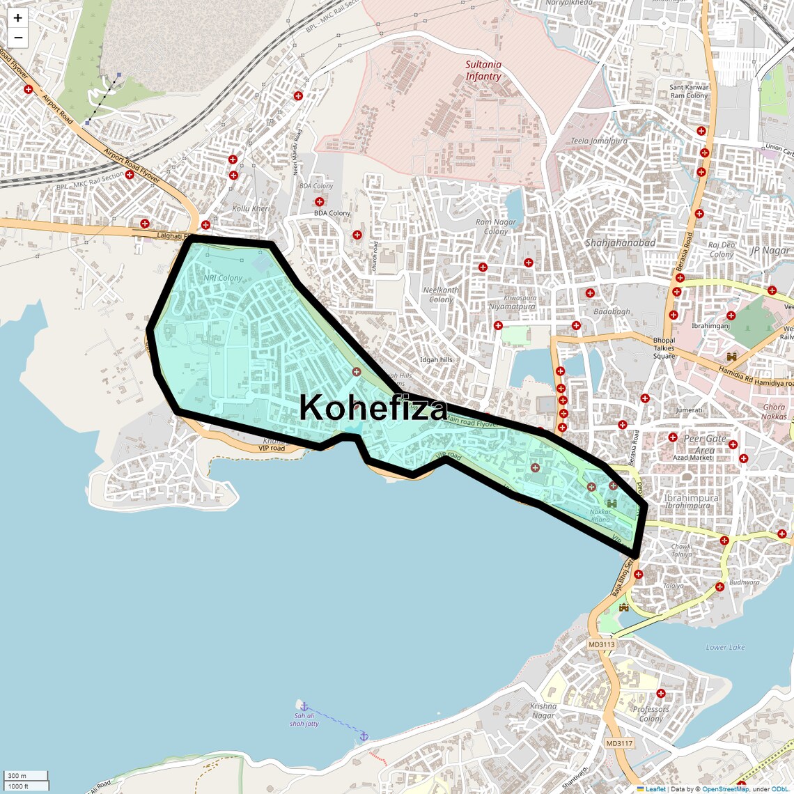 Location Map of Kohefiza, Bhopal
