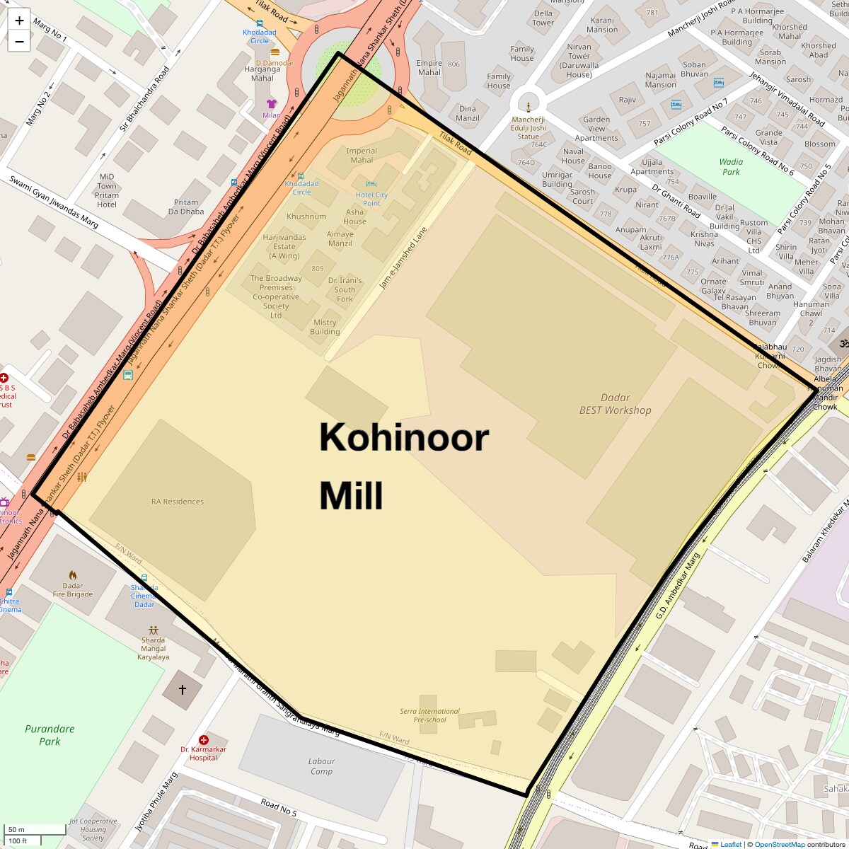 Location Map of Kohinoor Mill, Mumbai