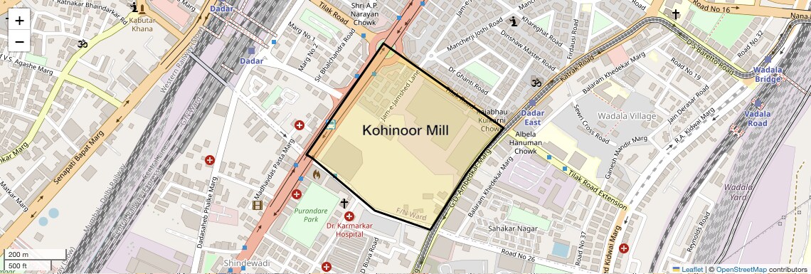 Location Map of Kohinoor Mill, Mumbai