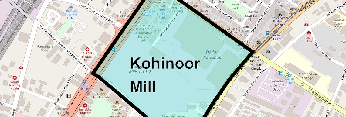 Location Map of Kohinoor Mill, Mumbai