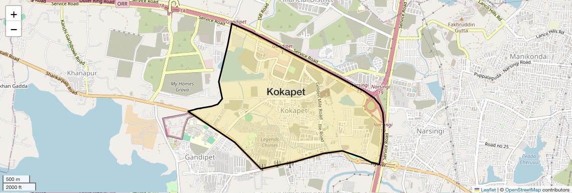 Location Map of Kokapet, Hyderabad