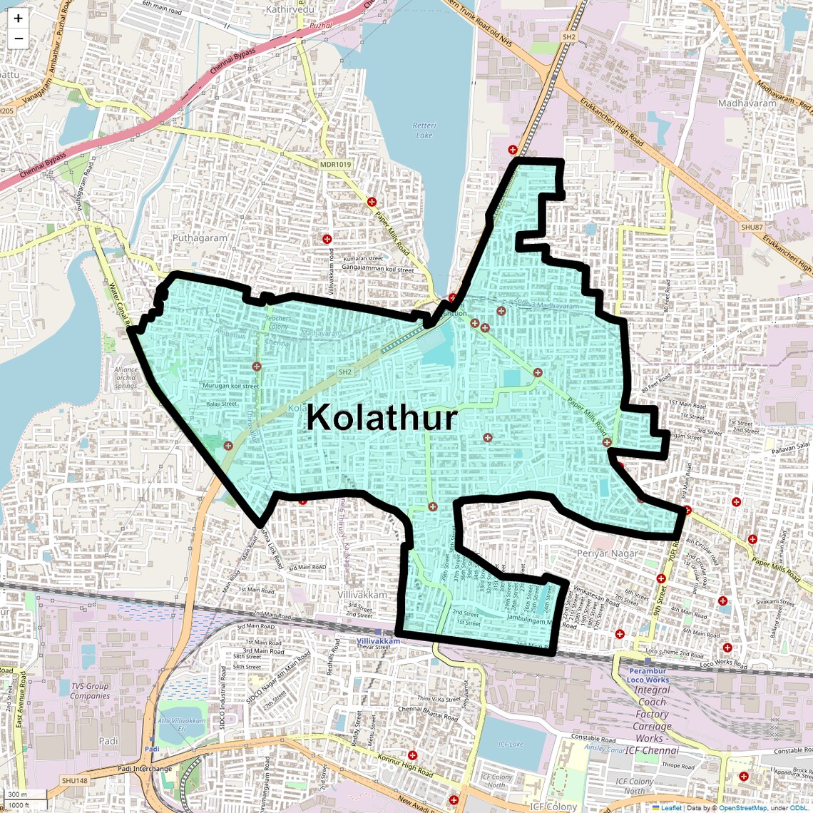 Location Map of Kolathur, Chennai