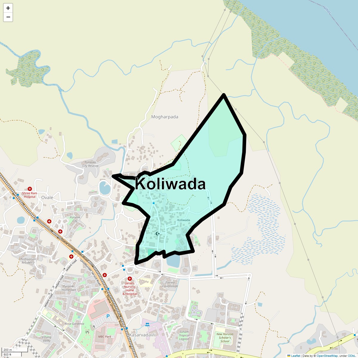Location Map of Koliwada, Thane
