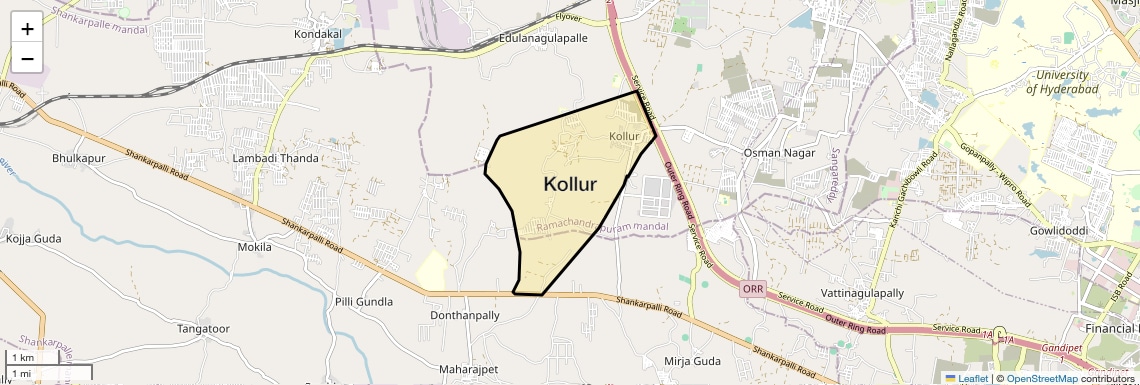 Location Map of Kollur, Hyderabad