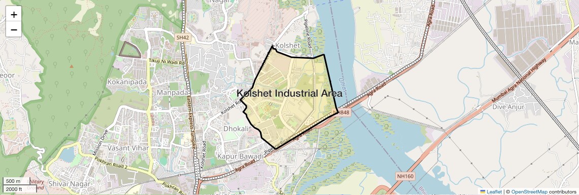 Location Map of Kolshet Industrial Area, Thane
