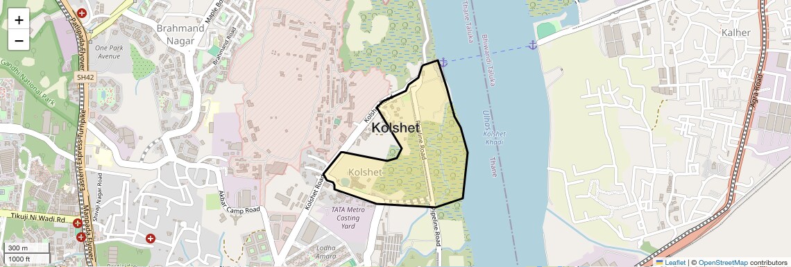 Location Map of Kolshet, Thane