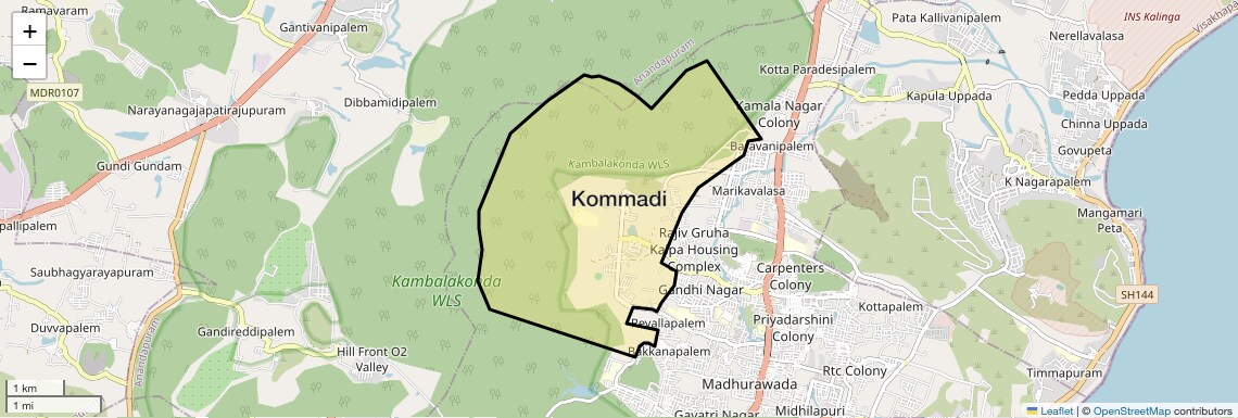 Location Map of Kommadi, Vizag