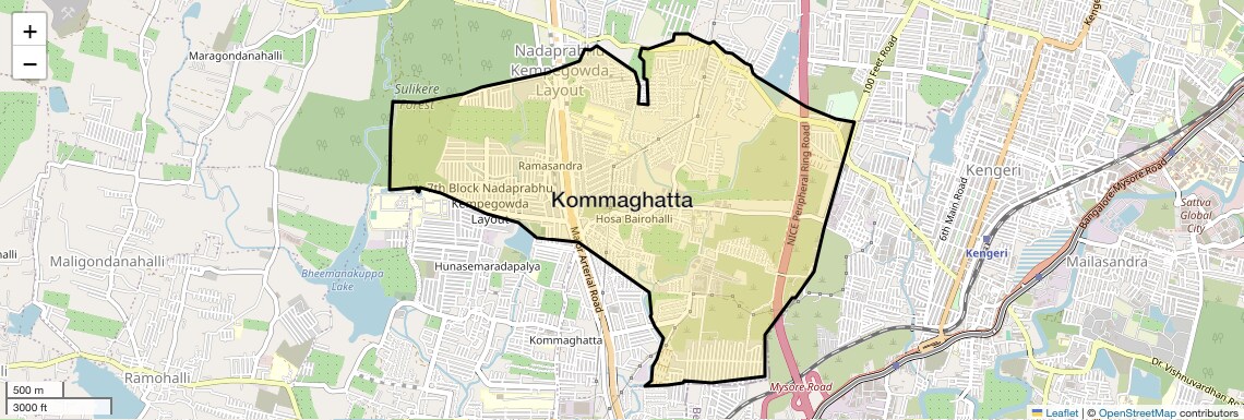 Location Map of Kommaghatta, Bangalore