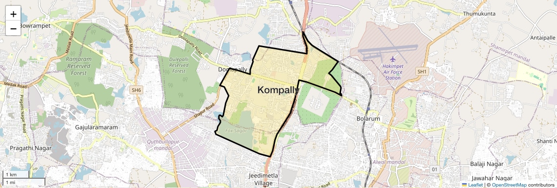 Location Map of Kompally, Hyderabad