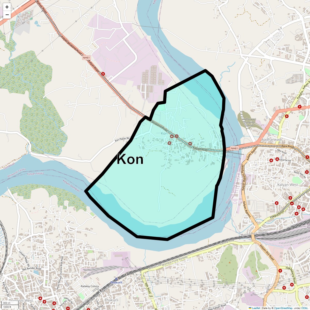 Location Map of Kon, Thane