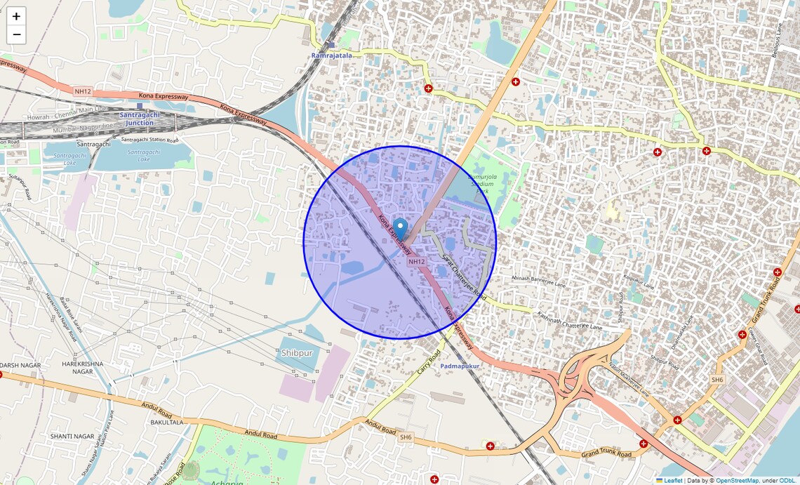 Location Map of Kona Expressway, Kolkata