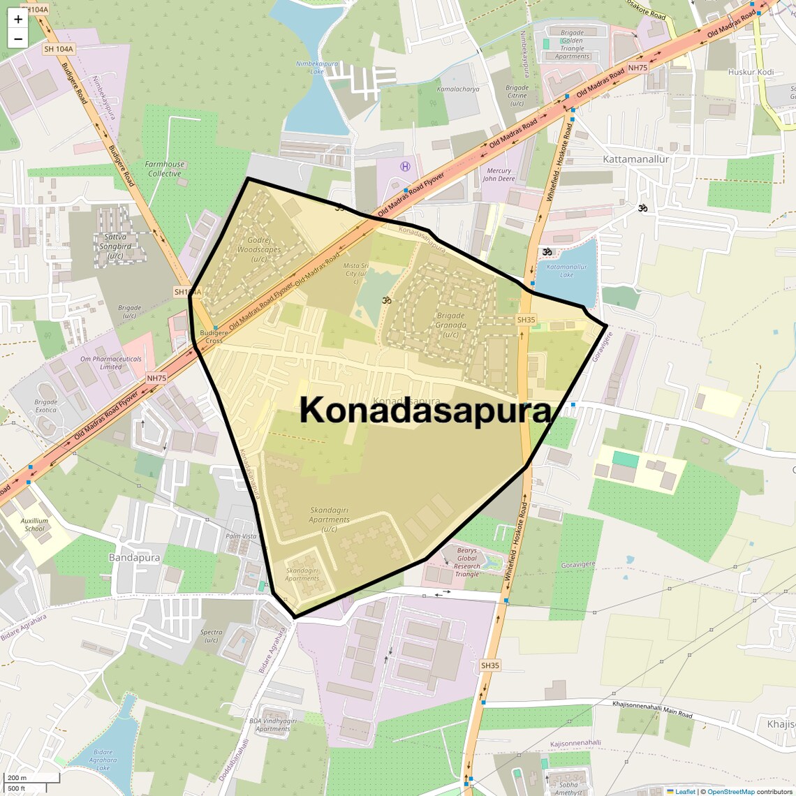 Location Map of Konadasapura, Bangalore