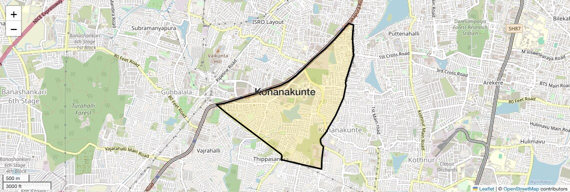 Location Map of Konanakunte, Bangalore